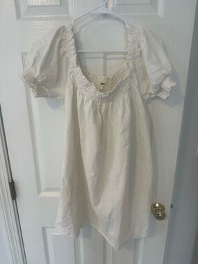 Free People We The Free Mini White Smocked Square Neck Puff Sleeve Dress